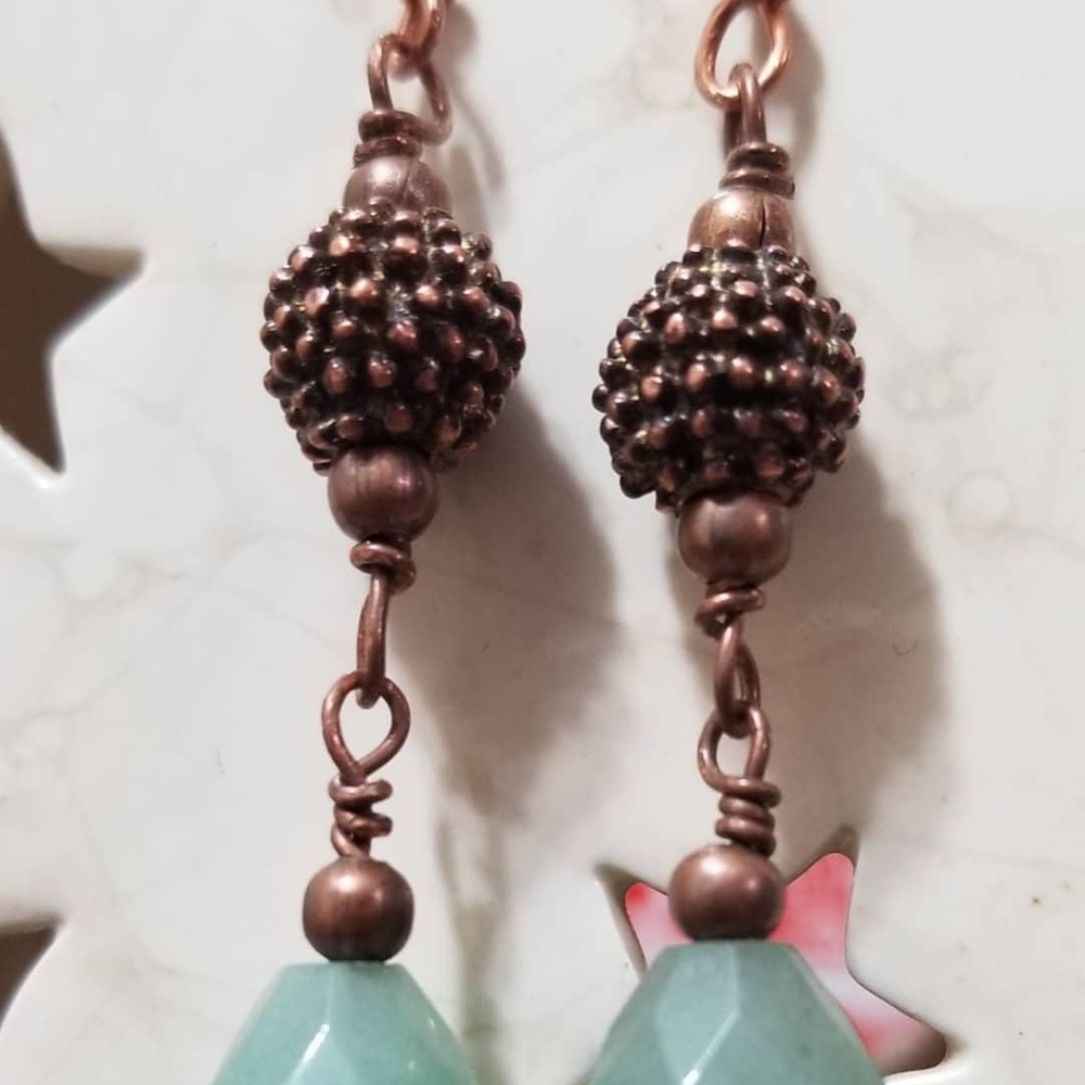 Handmade Copper Green Aventurine Earrings